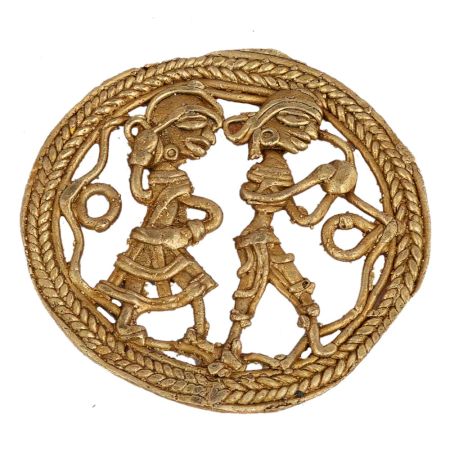 Brass Rustic Dhokra Wall Art  Man Playing Flute Woman Dancing