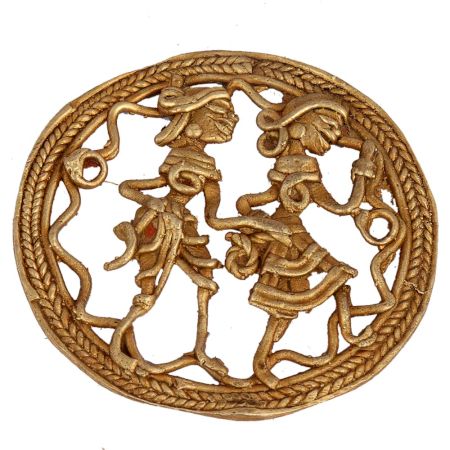 Round Brass Wall Art Tribal Couple In Traditional Outfit