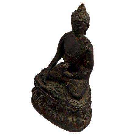 Brass Meditating Buddha Sitting On Lotus Base In Black Finish