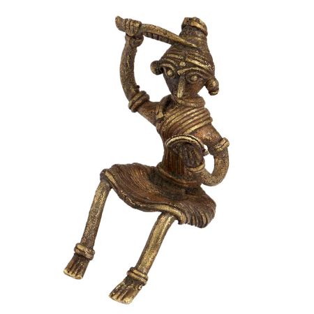 Brass Sitting Tribal Women Combing Hair looking Into A Mirror