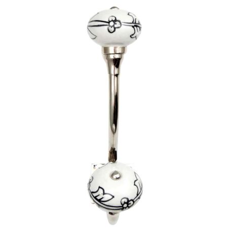 Black Leaf Ceramic Floral Silver Iron Hook