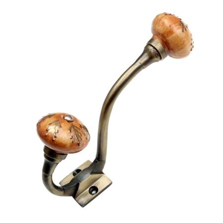 Brown Golden Leaf Ceramic Antique Iron Hook