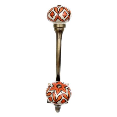 Handmade Orange Floral Ceramic Antique Iron Hook