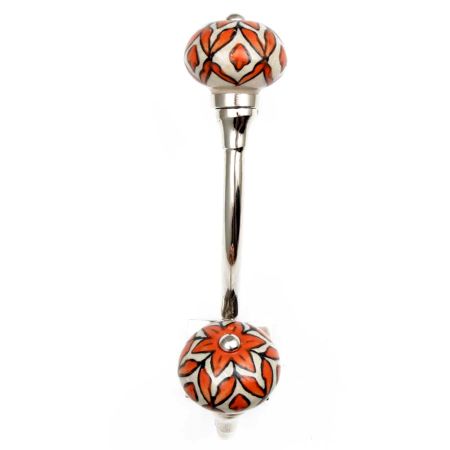Handmade Orange Floral Ceramic Silver Iron Hook