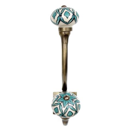Sea Green Flower Ceramic Antique Iron Hook