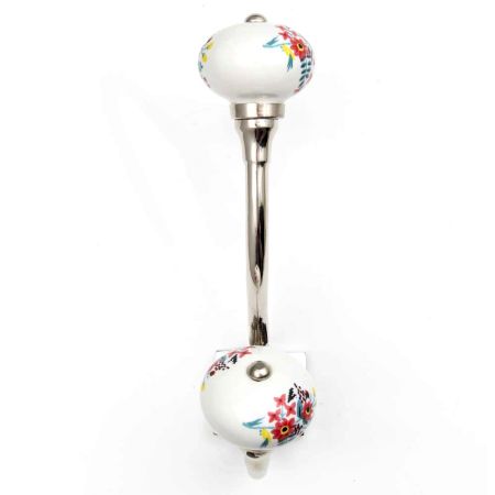 White Floral Leafy Painted Silver Iron Hook