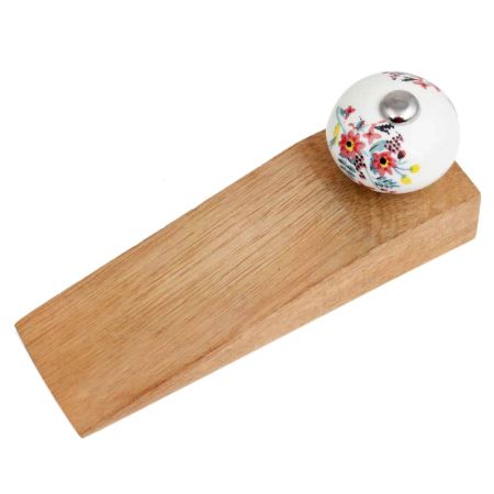 White Floral Leafy Painted Wooden Door Stopper