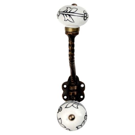 Black Leaf Ceramic Floral Antique Rope Iron Hook