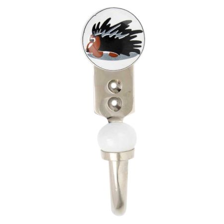 Black Hedgehog Ceramic Flat Hook