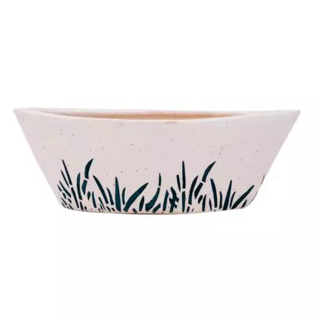 Oval Shape White Ceramic Pot With Hand painted Black Leaves