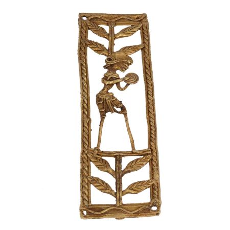 Calming Cymbal Bearing Lone Male-Rectangular Artwork In Brass Metal