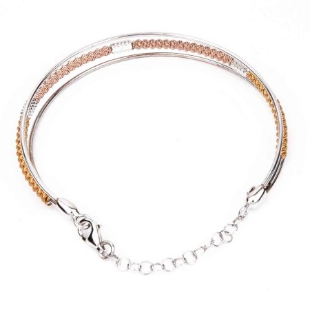 Three Tone Rope Design Bangle with 92.5 Sterling Silver Bracelets