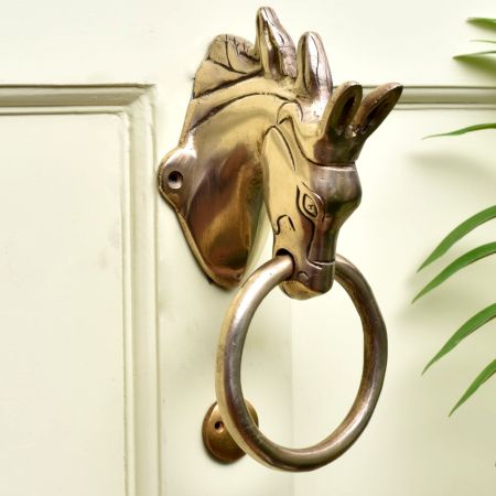 Handmade Golden Brass Towel Ring With Horse Head