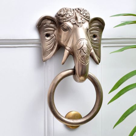 Golden Brass Elephant Head Door Knocker