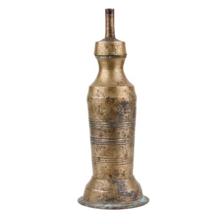 Handmade Brown Brass Oil Lamp In Cylindrical Shape Rare Artifact