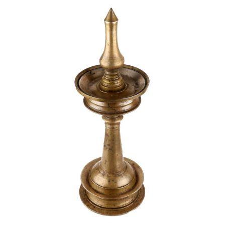 Handmade Tarnished Brass Nilavilakku Oil Lamp Traditional Indian Design