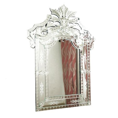 Handmade Silver Glass Crown Rectangular Venetian Mirror