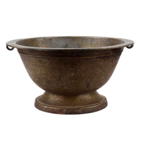 Handmade Black Brass Antique Style Footed Bowl With Side Handles