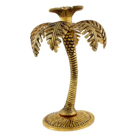 Golden Single Palm Tree Aluminium Candle Stand