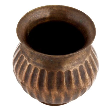 Handmade Brown Brass Pot With fluted Design