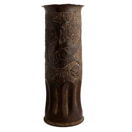 Handmade Black Brass Classic Slab Vase Carved With Horse Face