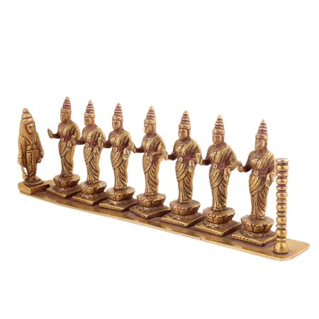 Handmade Tan Brass Goddess Laxmi With Hanumanji Statue