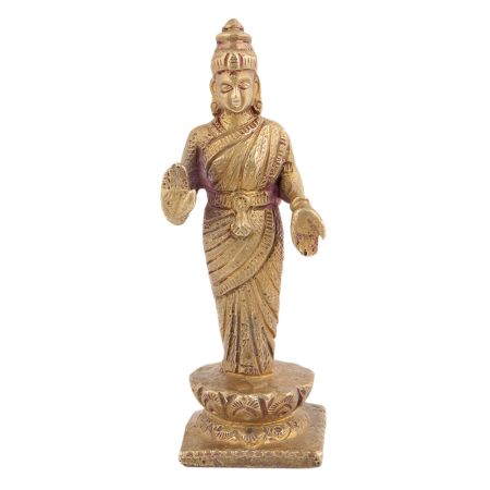 Handmade Golden Brass Standing Goddess Laxmi Idol Statue