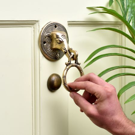 Handmade Golden Brass Elephant Face Door Knocker