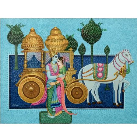 Lord Krishna embracing Rukmini