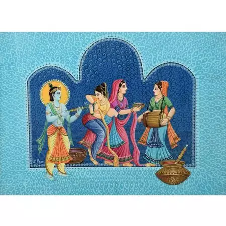 Lord Krishna playing Holi with the Gopis