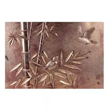 Handmade Brown Brass Bird Bamboo Metal Wall Art
