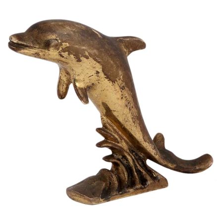 Handmade Brown Brass Dolphin Jumping Waves Statues Paperweight