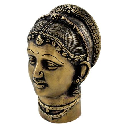Hand Crafted Black Patina Brass Parwati Gauri Face Statue Gangaur