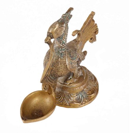 Hand Engraved Antique Golden Brass Diya Oil Lamp
