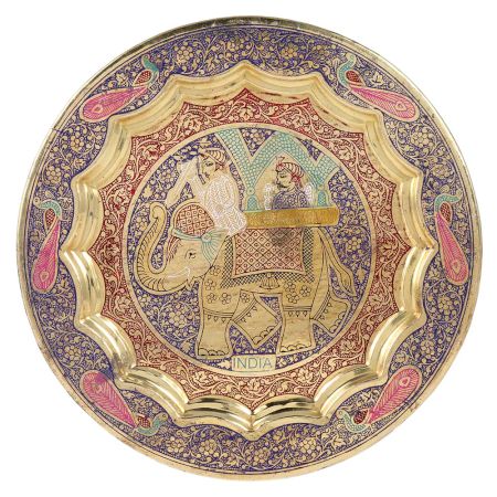 Multicolored Brass Plate Wall Hanging With Handmade Inlaid Work