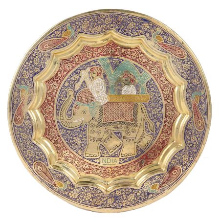 Multicolored Enamel Brass Inlaid Work Wall Hanging Plate