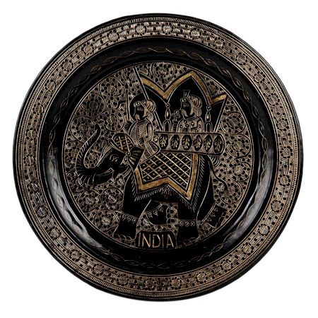 Handcrafted Black Enamel Brass Plate Elephant Design Wall Hanging