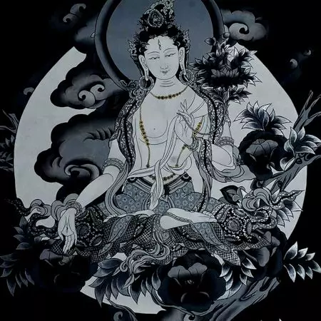 Tibetan Thangka Painting Of White Tara Using Stone Color