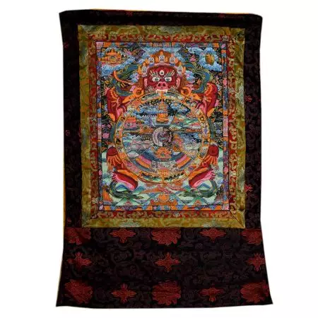 Tibetan Thangka Painting Of Bhavachakrathe Wheel of Life
