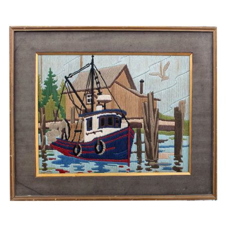 FramedÂ Embroidery Pattern Wall Art Sailor Ship Design