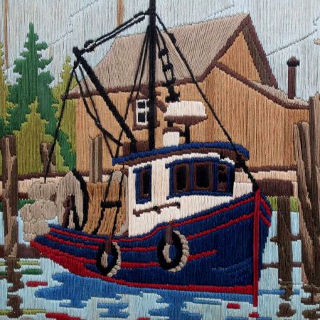 FramedÂ Embroidery Pattern Wall Art Sailor Ship Design