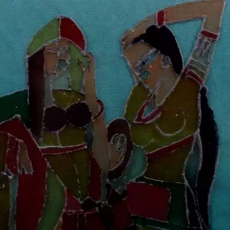 Glass Oil Painting Of Village Women
