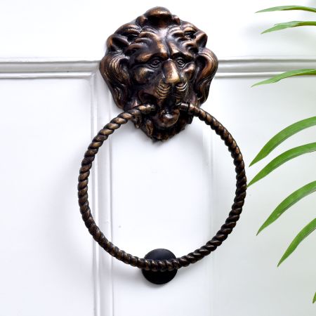 Lion Brass Door Knocker With Rope Ring