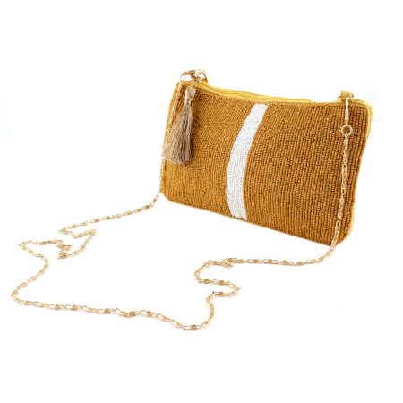 Beige Beaded Evening Purse Handbag