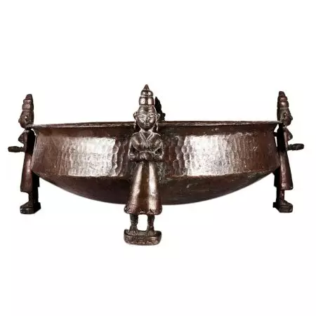 Ornate Copper Bath Bowl With God Figurines