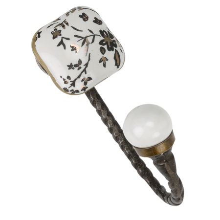 Golden Leaf Flower Square Ceramic Metal Hook Antique Fitting