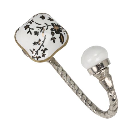 Golden Leaf Flower Square Ceramic Metal Hook Silver Fitting
