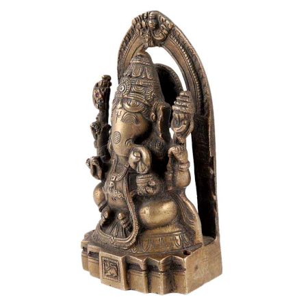 Sitting Brass Ganesha  Statue With Arch