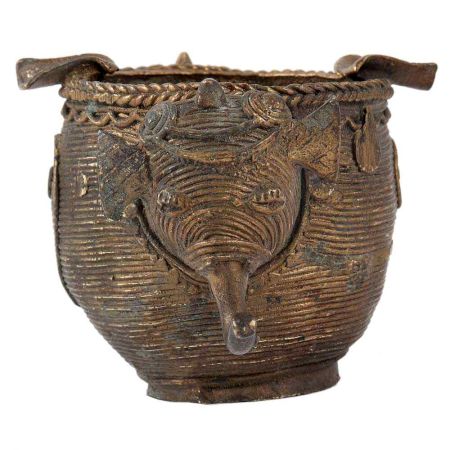 Brass Elephant Face Ashtray With Detailed Carvings