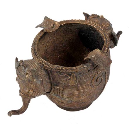 Brass Elephant Face Ashtray With Detailed Carvings